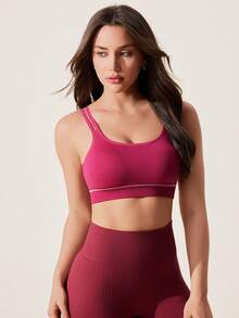 SHEIN Dewbera Sujetador deportivo minimalista, sin costuras y cómodo para mujer - Rosa Fucsia - Ver 4