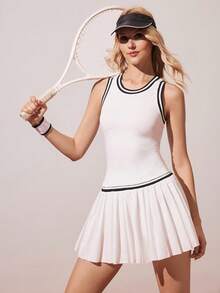 CourtClass CourtClass Color Block Patchwork Tennis Style Casual Loose Dress For Women - White - View 5