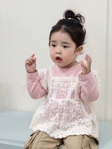 Dazy Kids 女婴/幼儿圆领韩式层叠无袖蕾丝上衣 - 白色 - 查看 6