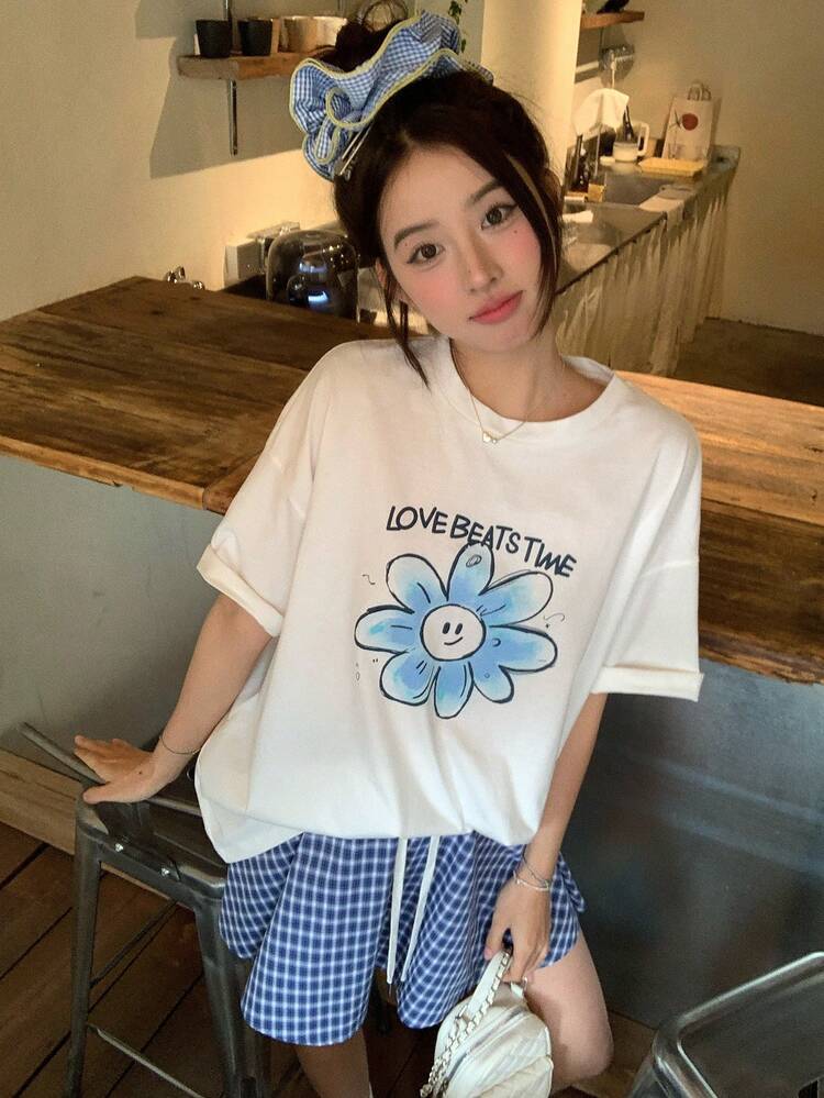 Women's Korean Style Casual Short Sleeve T-Shirt Graphic Tees Women