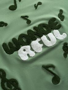 PAVTROS 男士街头风热销音符刺绣T恤，3D立体音乐图案刺绣，适合音乐节、休闲外出、朋友聚会、送给男友/老公的礼物、周年纪念礼物，薄荷绿 - 綠色 - 查看 4