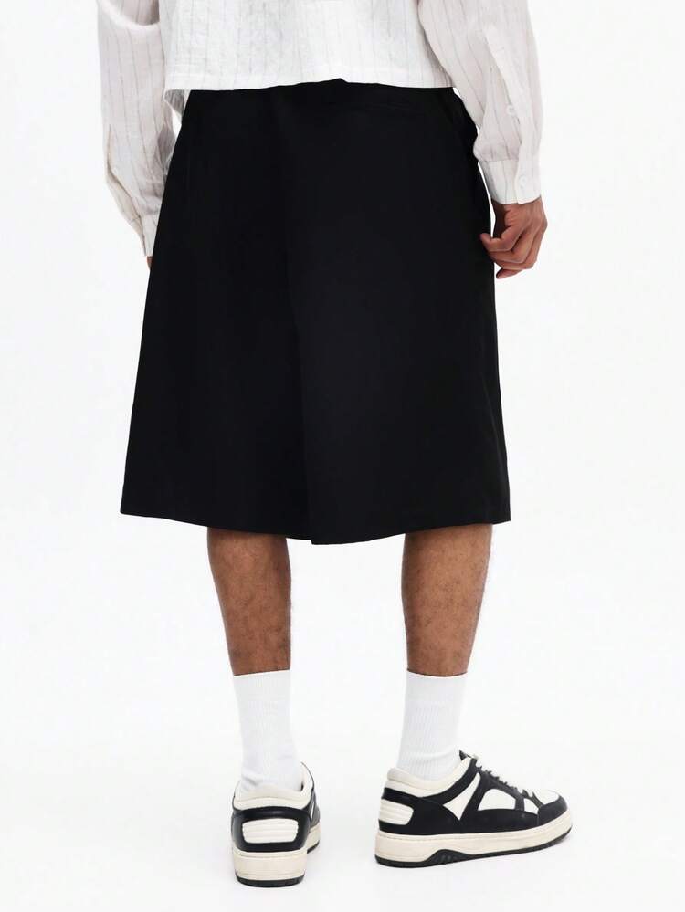 SUMWON Men's Loose Fit Relaxed Casual Summer Bermuda Length Regular Shorts With Side Pockets Elastic Waistband Black Everyday Wear