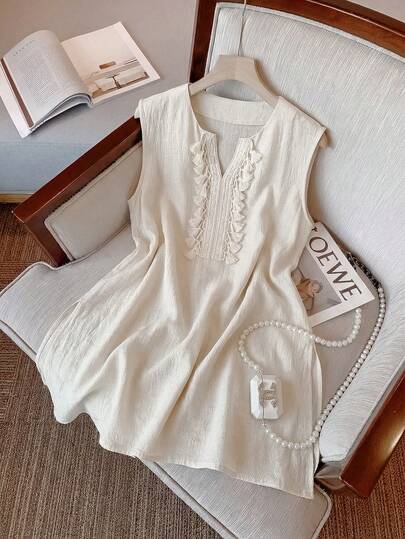 GlowEve Women's Solid Color Fringe V-Neck Sleeveless Casual Shirt