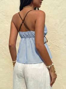 Almamuse Áo khoác cardigan ngắn tay buộc dây kẻ sọc gợi cảm dành cho nữ, áo hai dây mùa hè, trang phục mùa xuân cho nữ, phong cách lễ hội năm 2026 dành cho nữ, đồ đi biển cho nữ. - Xanh và trắng - Xem 2