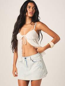 MISSGUIDED 女士浅色水洗牛仔迷你裙，带有做旧细节和高腰设计，适合夏季休闲穿搭 - 淺色水洗藍 - 查看 6