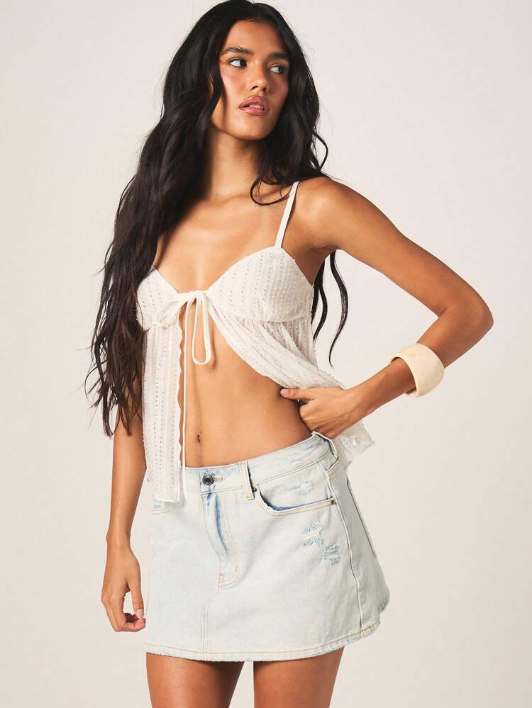 MISSGUIDED Light Wash Distressed Denim Mini Skirt