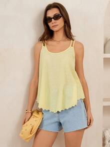 Lymera 时尚简约优雅百搭度假休闲吊带衫 - 淡黃色 - 查看 3