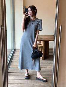 DAZY 女士夏季休闲花瓣袖连衣裙 - 灰色 - 查看 9