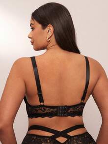 SHEIN BAE 1pc Women Plus Size Lace Patchwork Underwire Bra, Comfortable, Lift - Black - View 2
