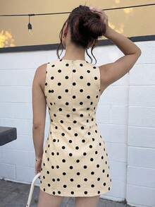 Andrea Bello 女士休闲波点印花无袖短裙 - 深色水洗藍 - 查看 2