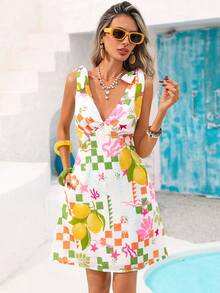 Vivid Eden Vestido Casual Curto Feminino com Estampa Floral e de Limão para Férias/Encontros - Rosa chiclete - Visão 11