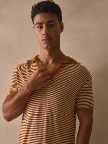 Musero Slim Fit Short Sleeve Slight V Neck Open Collar Top Striped Branded Emblem Shirt Spring Summer Essentials - Multicolor - View 2