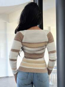 Vassilux 女士条纹简约套头毛衣、休闲日常装、长袖上衣 - 彩色 - 查看 2