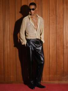 AKNOTIC 男士针织休闲日常宽松短袖衬衫 男士水钻衬衫 男士闪亮衬衫 男士亮片衬衫 男士亮面衬衫 男士金色衬衫 - 金色 - 查看 8