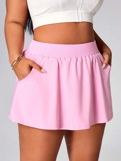 Rhythm Era 大码女式粉色弹力腰侧口袋运动短裙