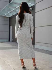 SAYEHFBABY Long Sleeve Maxi Dress - Grey - View 2