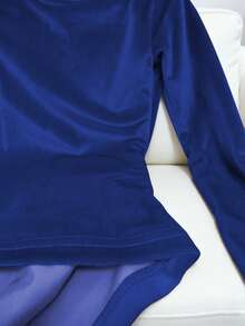 Franclia 优雅休闲丝绒V领长袖T恤，香槟色，秋冬款 - 寶藍色 - 查看 7