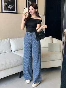 Joudiya 女式休闲日常百搭直筒纽扣牛仔裤 - 藍色 - 查看 10