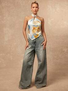 Lumalex 新款扎染印花露背金属装饰修身无袖上衣，春夏款 - 彩色 - 查看 7