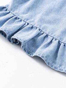 Toddler Girls' Casual Fashionable Minimalist Design Washed Blue Denim Set - Blue - View 5