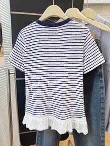 Resyla 女士条纹印花休闲圆领短袖T恤，夏季 - 彩色 - 查看 2