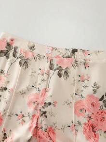 SHEIN PETITE Women's Floral Print Straight Leg Pants, Minimalist - Multicolor - View 5