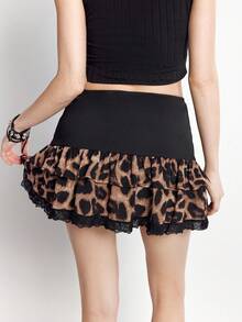 Bloopia Women's Leopard Print Lace Patchwork Sexy Mini Skirt, Summer - Multicolor - View 3