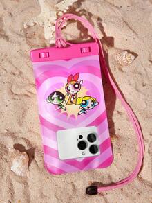 THE POWERPUFF GIRLS X SHEIN 1 Túi đựng điện thoại di động chống nước, trong suốt, in hình hoạt hình, thích hợp cho các hoạt động thể thao dưới nước như chèo thuyền vượt thác, đi biển, bơi lội, đi thuyền buồm, chèo kayak, leo núi, bảo vệ điện thoại di động, máy ảnh, tiền mặt, hộ chiếu, giấy tờ khỏi nước, cát, tuyết, bụi bẩn, họa tiết tình yêu, hoa nở, bong bóng, hoa mao lương. - Hồng - Xem 4