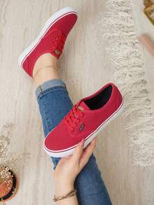 Men Canvas Shoes - Red - View 1