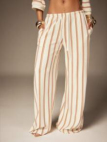 Denimoi 针织直筒套脚裤度假装伊比沙岛休闲服欧洲夏季 - 米色 - 查看 3