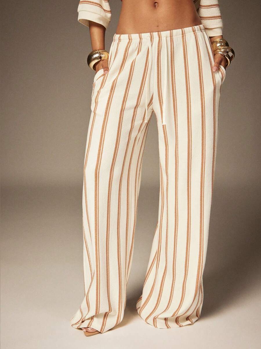 Denimoi 针织直筒套脚裤度假装伊比沙岛休闲服欧洲夏季 - 米色 - 查看 1