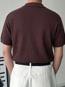 DAZY Men's Brown Knit Polo Shirt, Short Sleeve, Summer - Brown - View 2