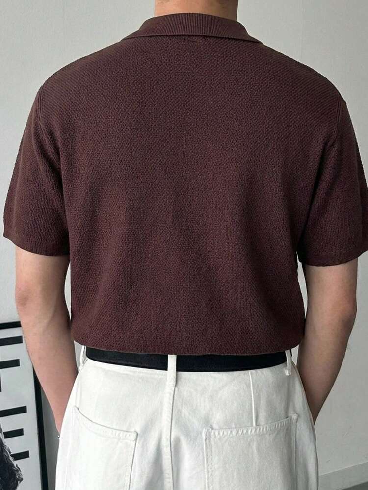 Men's Brown Knit Polo Shirt, Short Sleeve, Summer