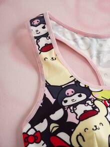 HELLO KITTY AND FRIENDS | SHEIN 女士卡通人物印花拼接文胸和内裤套装 - 粉色 - 查看 3