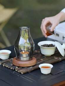 Haus Hana 复古禅意香薰炉，陶瓷玻璃迷你烛台，蜡烛炉兼香薰扩散器，琥珀木黄/灰色底座，手工制作高透明玻璃搭配木质底座，防风、耐热、阻燃，适用于燃烧檀香木、樟木，可重复使用，散发天然香气，复古中式油灯风格，适合瑜伽冥想、家居办公室咖啡厅茶室客厅卧室桌面装饰，也是馈赠亲朋好友的节日礼物。 - 多色 - 查看 9
