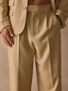 Musero Straight Leg Pleated Tailored Trouser Pant Hidden Fastening Belt Loop Detailing Suit Bottoms Spring Summer Essentials - Green - View 5