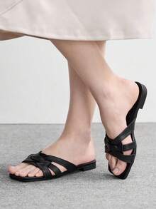 CUCCOO BIZCHIC 沙滩日常外穿方头拖鞋 女士春夏新款时尚简约百搭套脚鞋 假日舒适软底凉鞋 - 黑色 - 查看 4