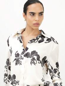 KSTM Women's Oversized Floral Print Button Down Shirt Long Sleeve Collared Blouse Spring Summer Casual Office Workwear Top - Multicolor - View 6
