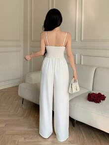 Celisse Women's Elegant Sexy Solid Color Sleeveless Jumpsuit, Summer Golf White - Apricot - View 2