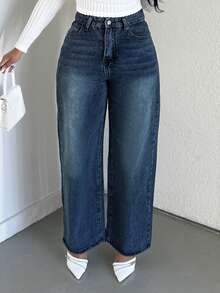 Alexandranx 高腰水洗牛仔褲 - 深色水洗藍 - 查看 3