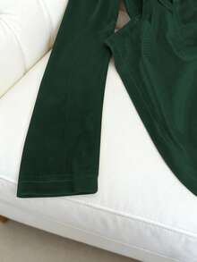 Franclia 优雅休闲丝绒V领长袖T恤，香槟色，秋冬款 - 墨綠色 - 查看 4