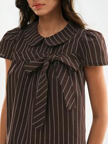 Poéselle 女士休闲条纹打结衬衫，适合夏季日常穿着 - 彩色 - 查看 3