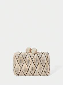 SHECARRY Ladies Clutch Bag, Fashion Holiday Woven Bag - Apricot - View 5