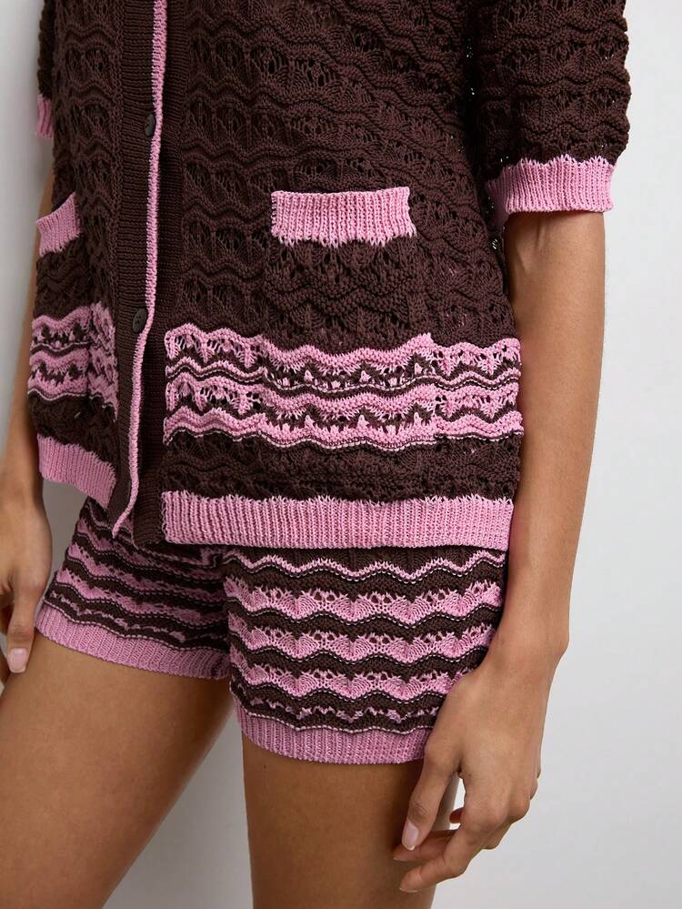 SHEIN Maija MAIJA Casual Ribbed Knit Crop Top & Wide Leg Pants Knit Two Pieces Set