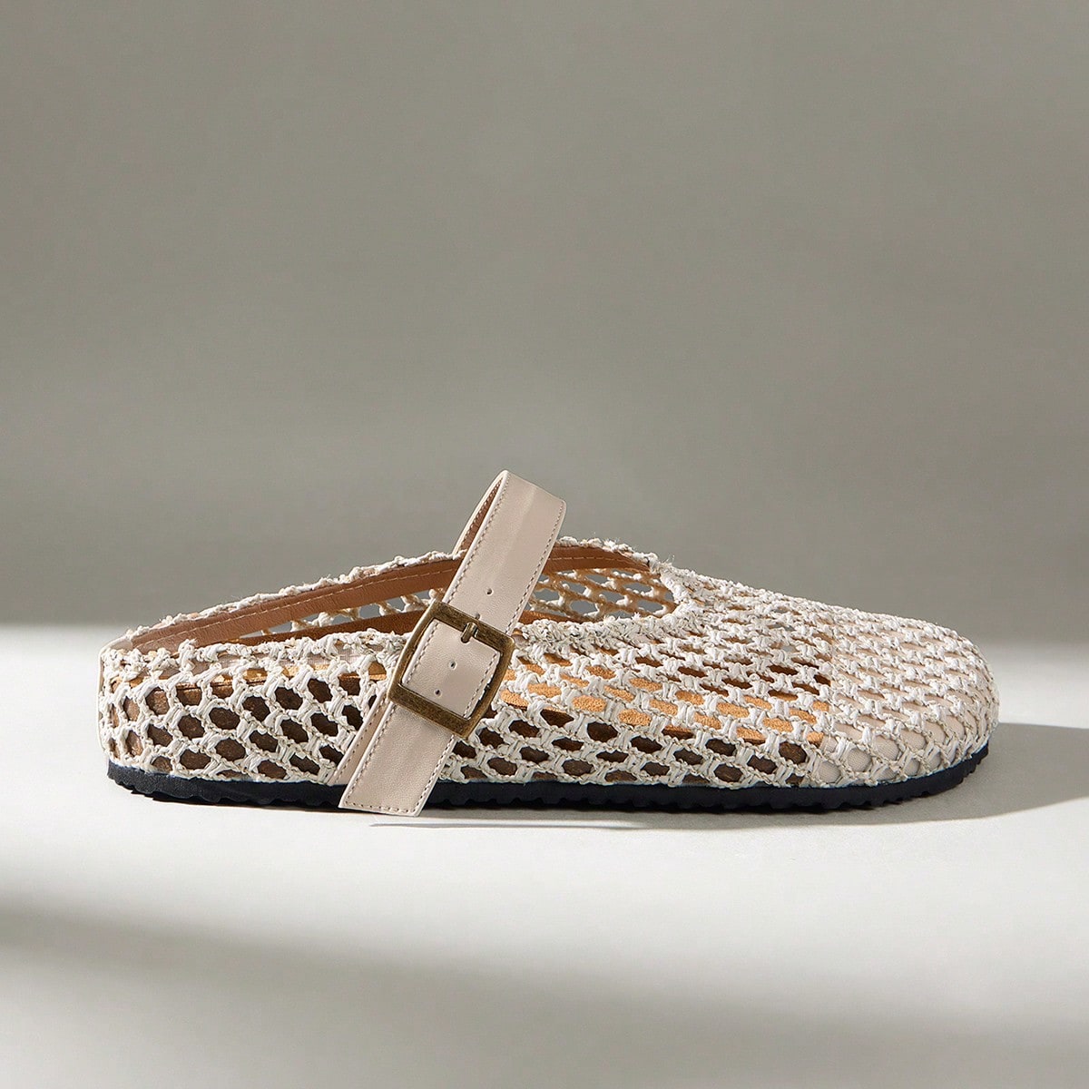 Mules de mujer de diseño simple y versátil, punta cerrada, tejido hueco, transpirables, para exterior, vacaciones y playa