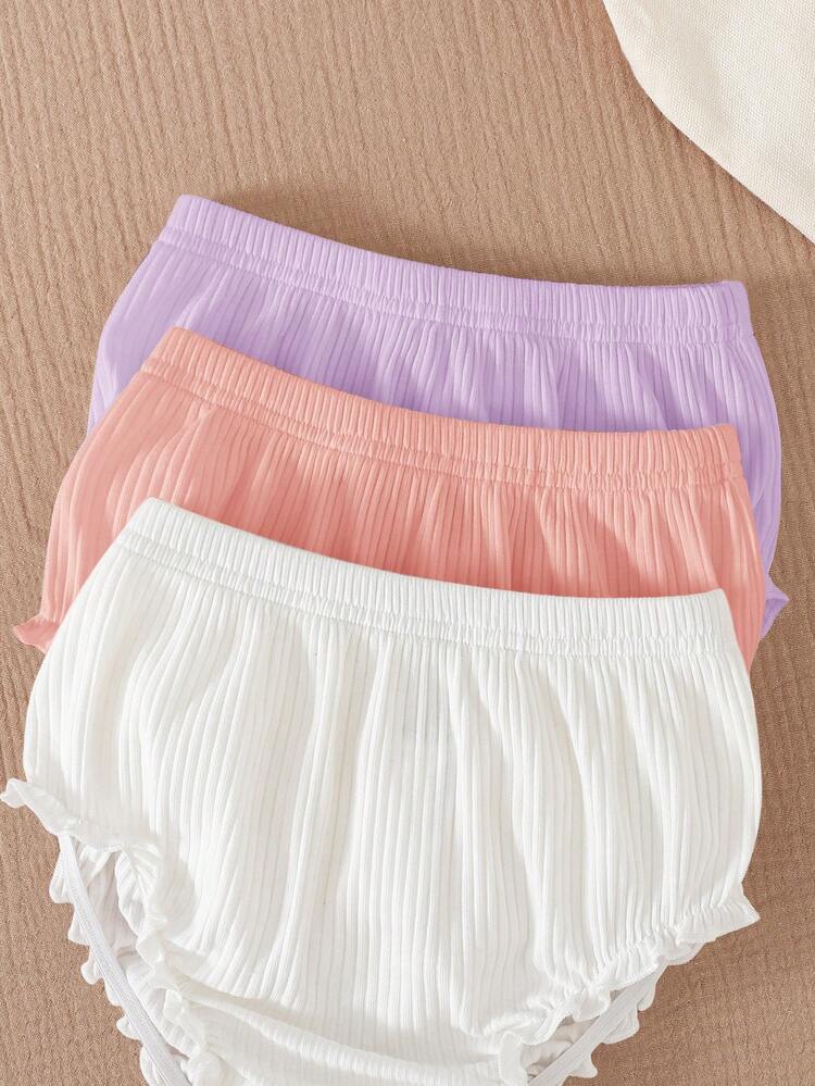3件套女婴休闲百搭白色弹力腰针织短裤 - 彩色 - 查看 4
