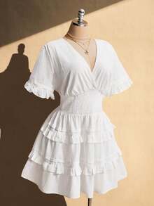 SHEIN ICON 大码女式白色荷叶边连衣裙 - 白色 - 查看 5