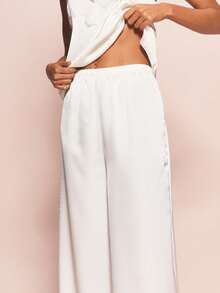 MISSGUIDED Lace Trim Chiffon Camisole And Wide Leg Palazzo Sleep Set Lounge Nightwear Pajama Set - White - View 4
