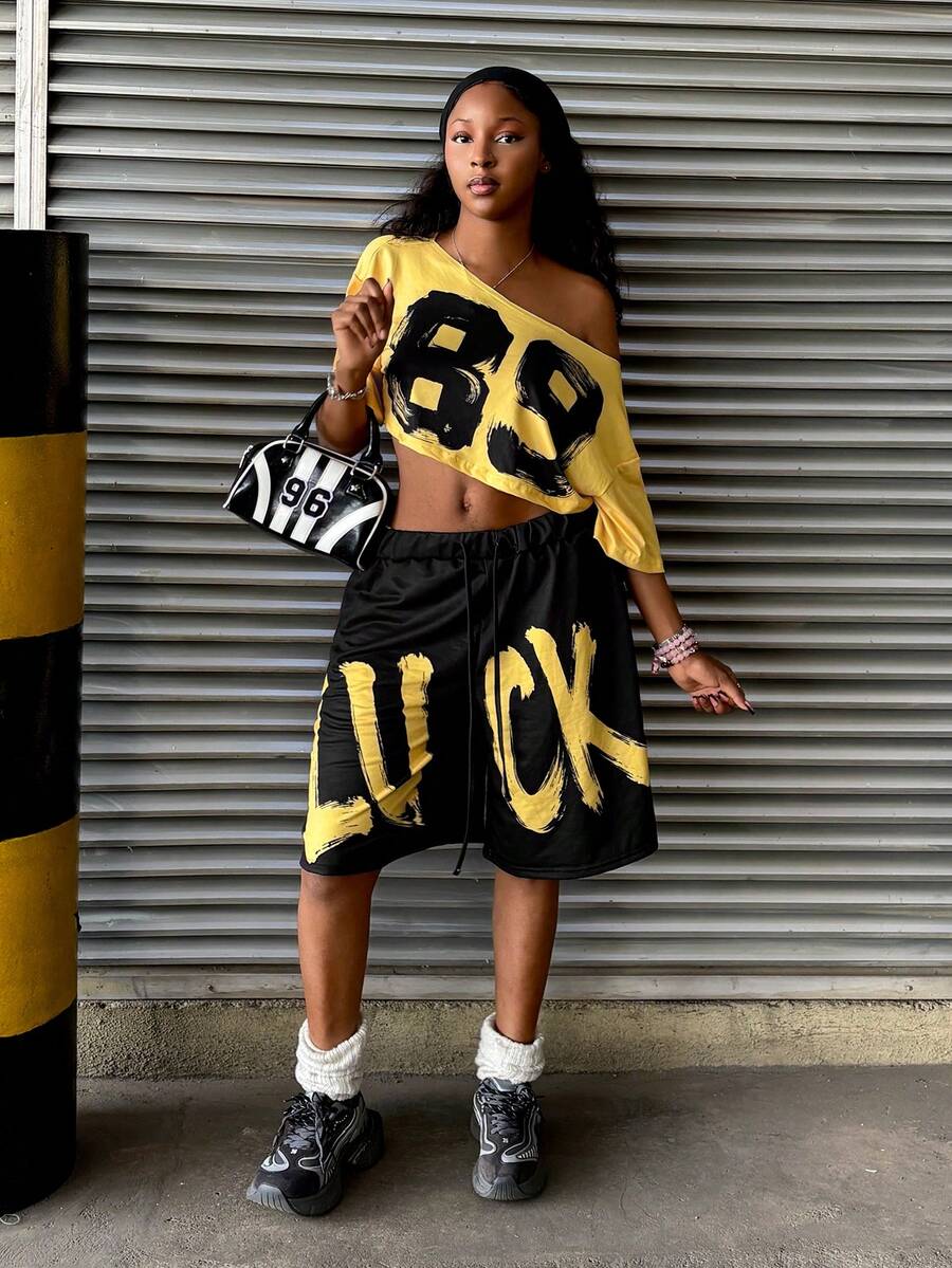 StreetHx 女士时尚彩色数字印花运动两件套 - 彩色 - 查看 1