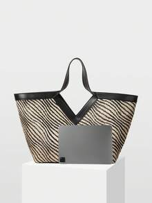 MOTF PREMIUM WOMEN'S FASHION RESORT ZEBRA STRAW TOTE BAG, SUITABLE FOR COMMUTING, VACATION AND TRAVEL - Black - View 4